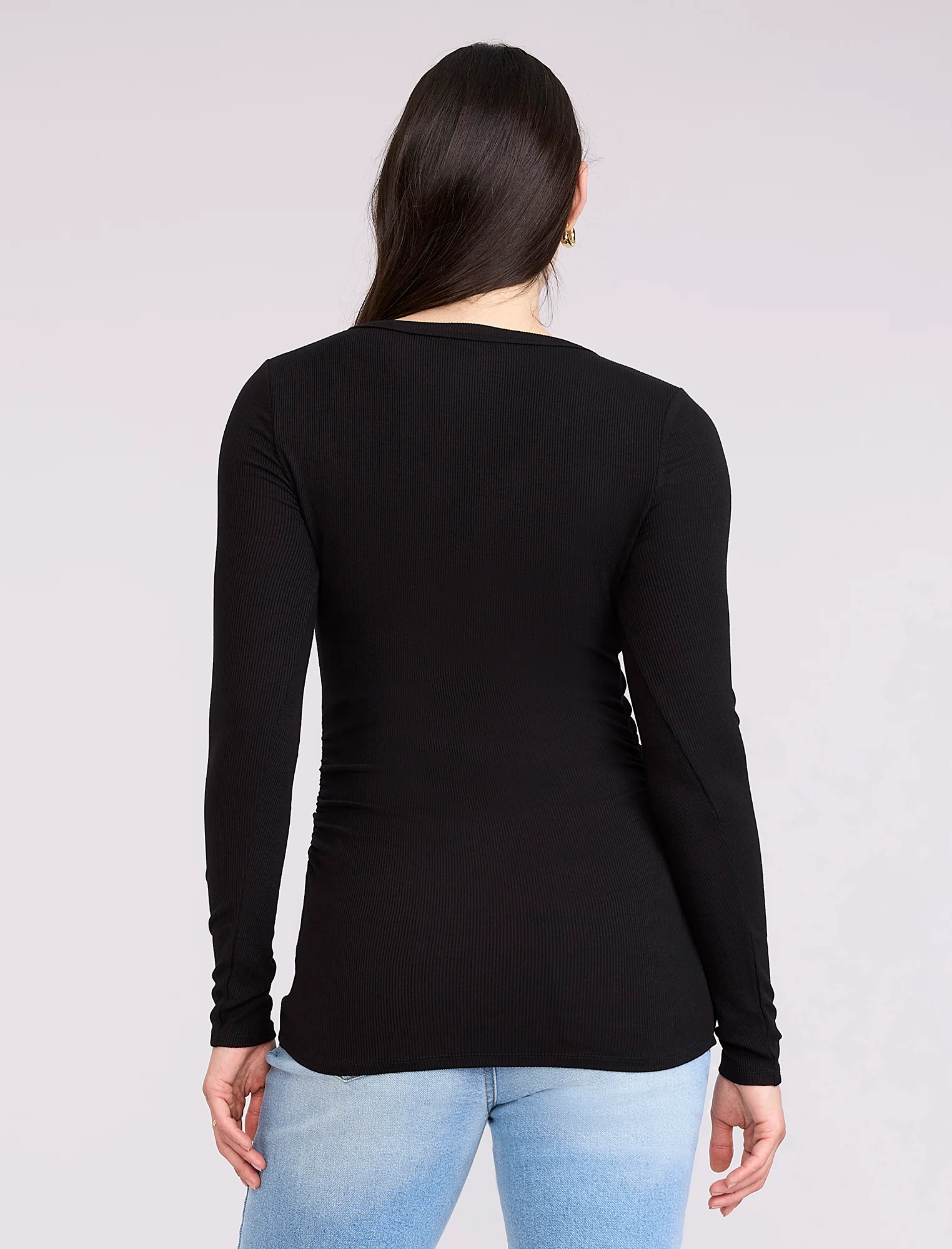 Side Ruched Long Sleeve Henley Maternity Rib Tee - Fallshirt