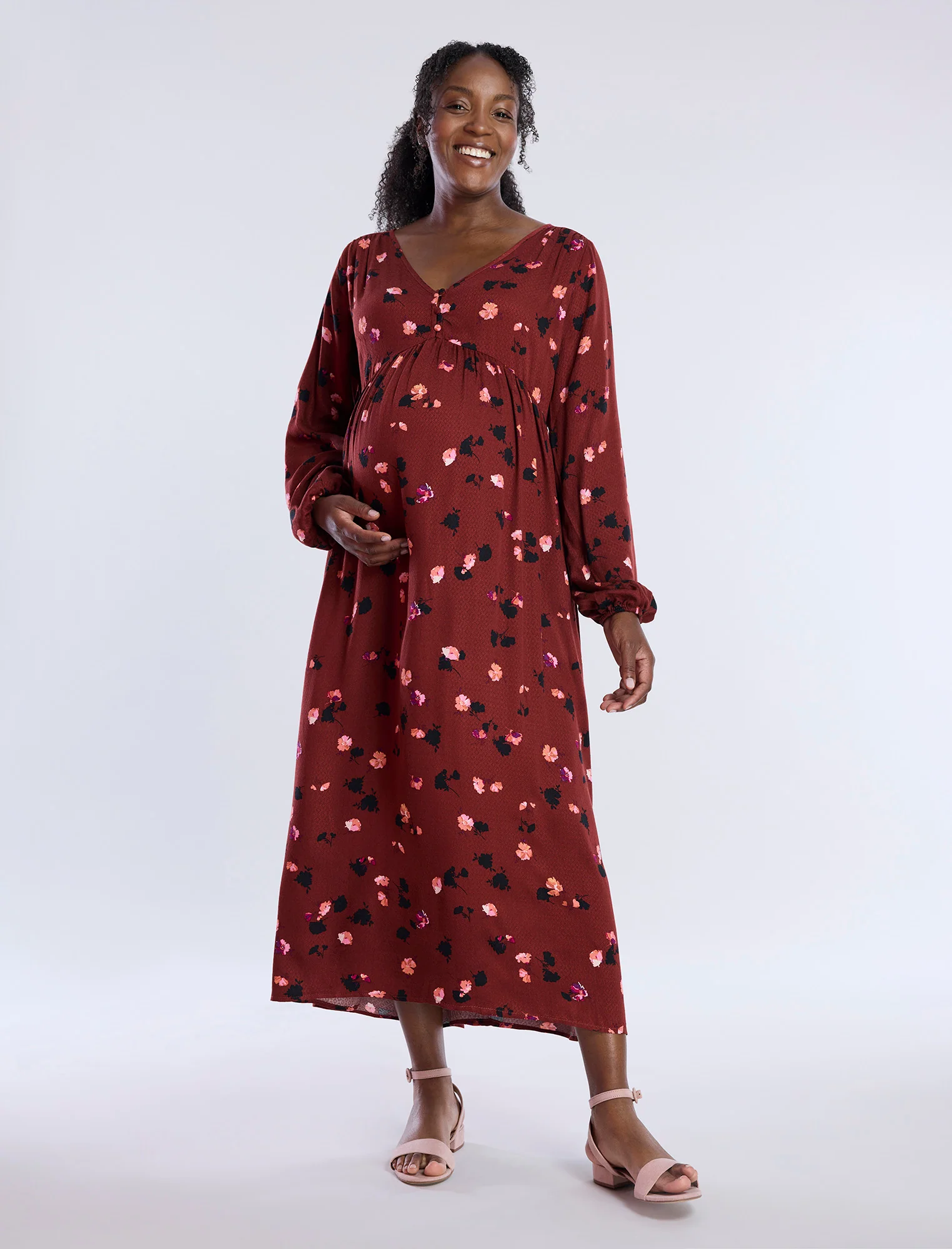 Long Sleeve Button Front Midi Dress - Fallshirt