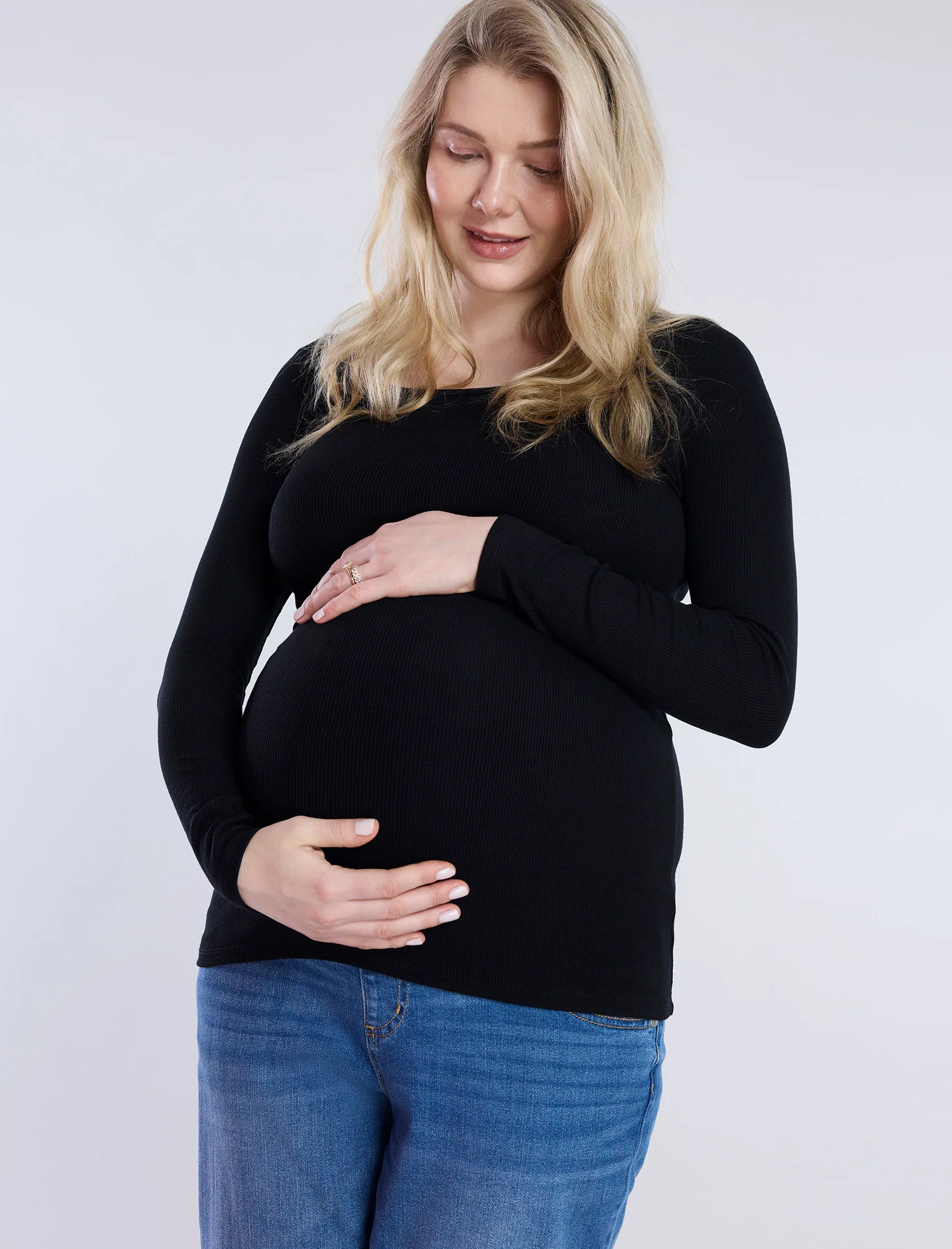 Long Sleeve Rib Knit Square Neck Tee - Fallshirt